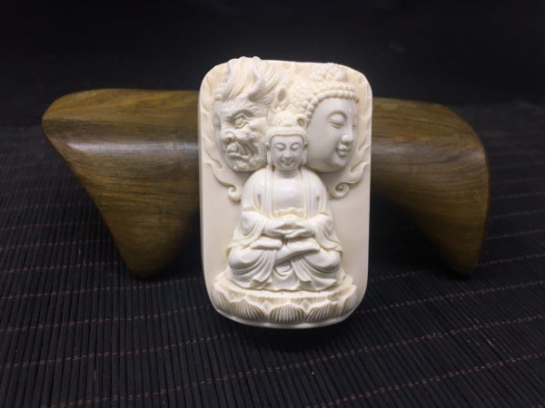 猛犸象牙一念成佛手工牌子金亮大师雕刻牌子