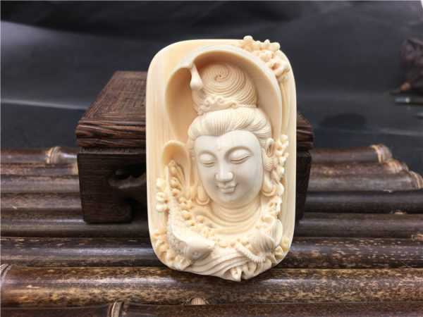 猛犸象牙观音牌子金亮大师牙雕牌子73g - 图片 2