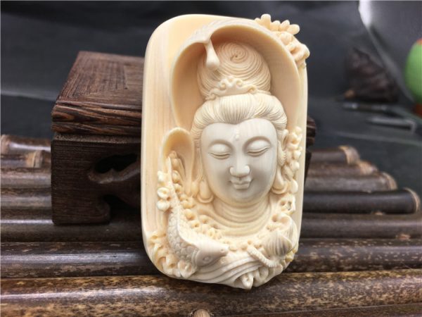 猛犸象牙观音牌子金亮大师牙雕牌子73g - 图片 3