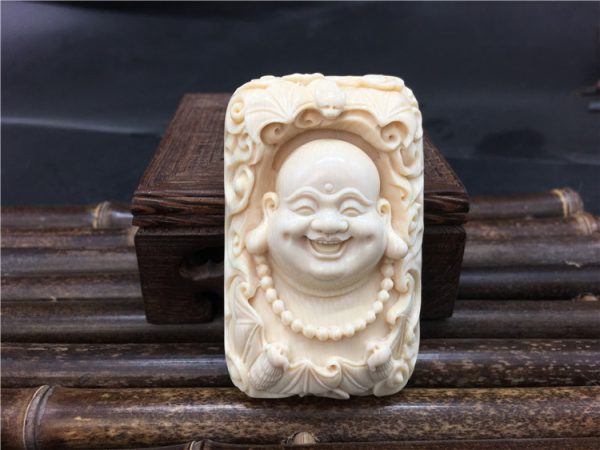猛犸象牙红皮弥勒佛牌子金亮大师佛公牌子66g
