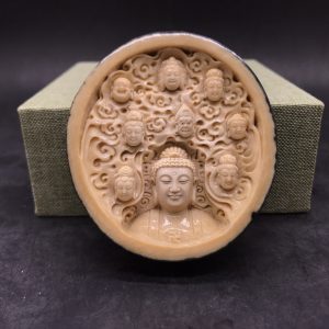猛犸象牙万佛朝宗蓝皮圆牌挂件