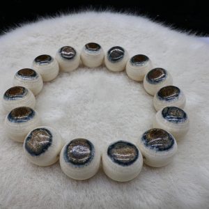 天然猛犸象牙手串 15mm蓝皮冰料收藏级文玩佛珠手链