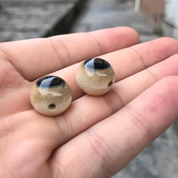猛犸象牙1.5蓝眼睛对珠蓝皮15mm蓝皮圆珠 - 图片 2
