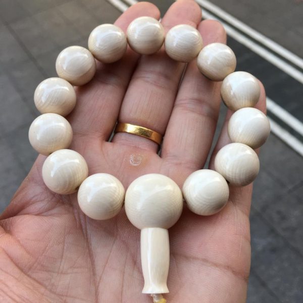 猛犸象牙16mm蓝眼睛手串蓝皮手链 - 图片 2