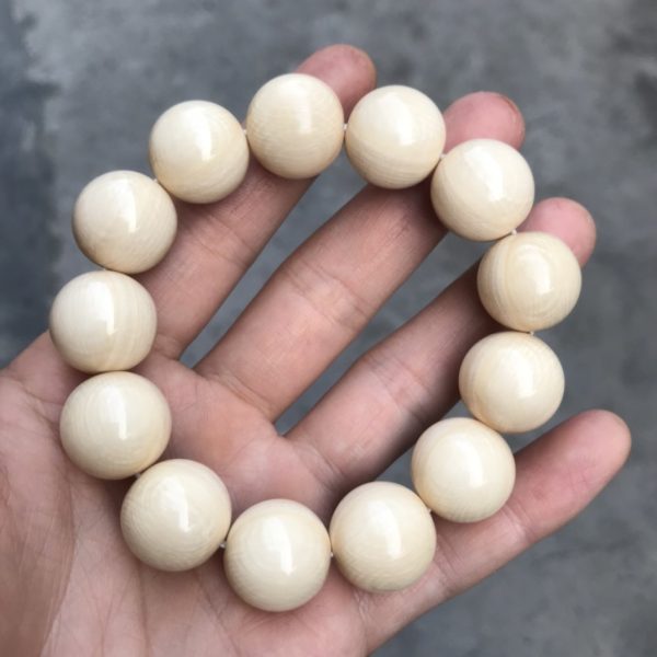 猛犸象牙18mm蓝眼睛蓝皮手串 - 图片 2