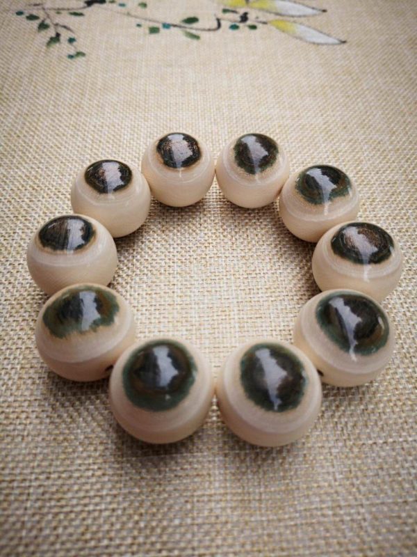 猛犸象牙2.5蓝眼睛手串25mm蓝皮珠手串