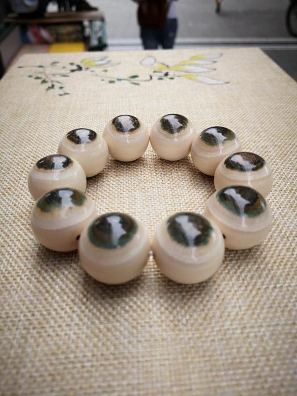 猛犸象牙2.5蓝眼睛手串25mm蓝皮珠手串 - 图片 2