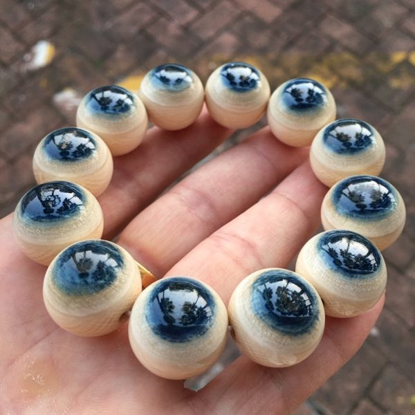 猛犸象牙20mm蓝皮手串天然蓝眼睛 - 图片 2