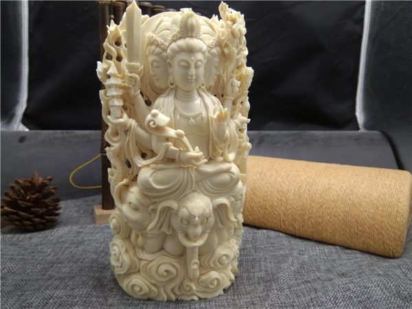 猛犸象牙三头六臂观音摆件826g
