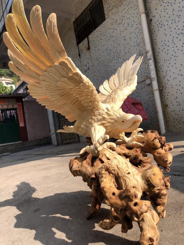 猛犸象牙大展宏图老鹰雕刻件大鹏展翅摆件 - 图片 2