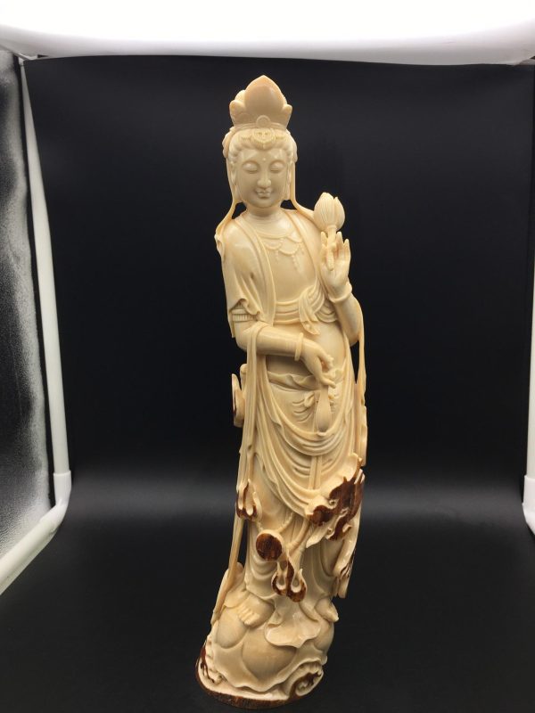 猛犸象牙红皮御龙观音菩萨摆件雕刻件