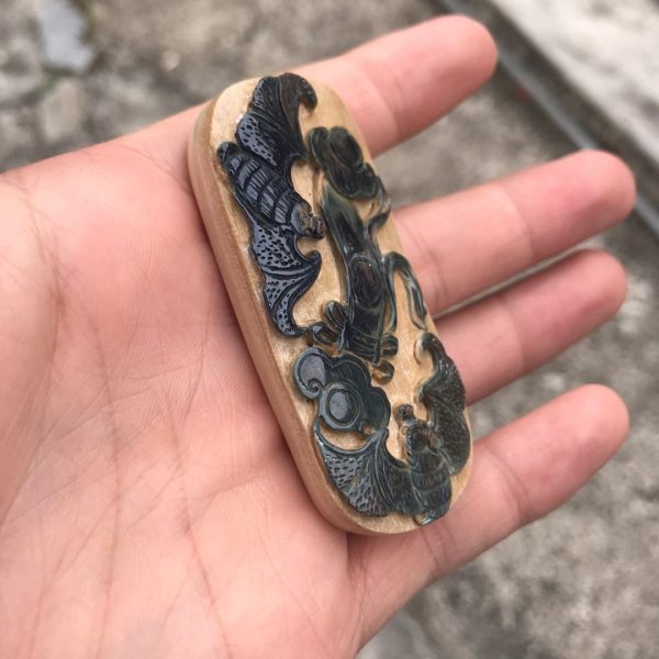 猛犸象牙蓝皮巧雕如意福在眼前金亮大师皮雕工艺 - 图片 2