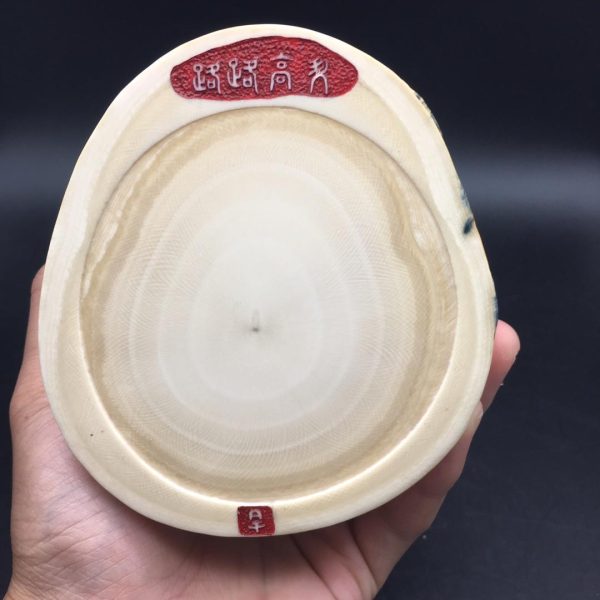 猛犸象牙蓝皮巧雕笔筒路路高升笔筒 - 图片 4