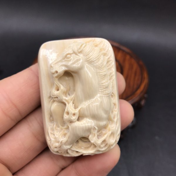 猛犸象牙蓝皮巧雕龙马精神牌子 - 图片 2