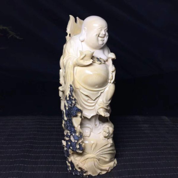 猛犸象牙蓝皮弥勒佛摆件金亮大师蓝皮佛公 - 图片 2