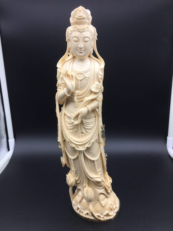 猛犸象牙蓝皮冰料雕刻观音菩萨摆件