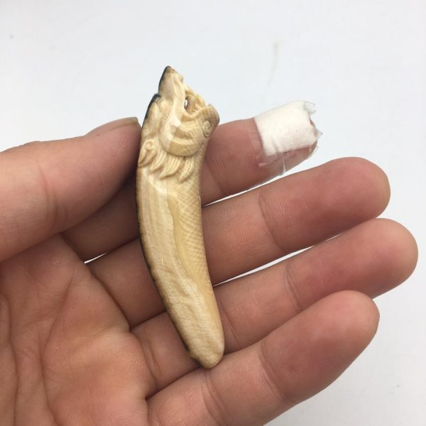 猛犸象牙蓝皮雕龙牙尖吊坠 - 图片 2