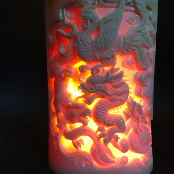 猛犸象牙雕刻龙凤虎龙龟笔筒 - 图片 2