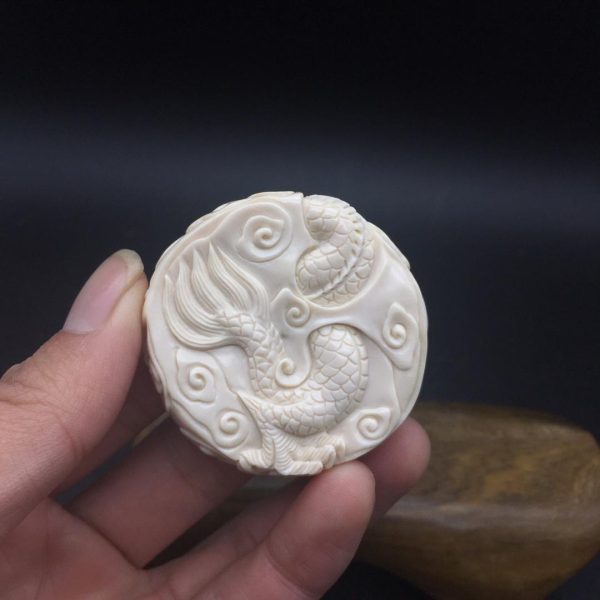 猛犸象牙雕龙圆饼吊坠挂件皇帝龙圆饼 - 图片 2