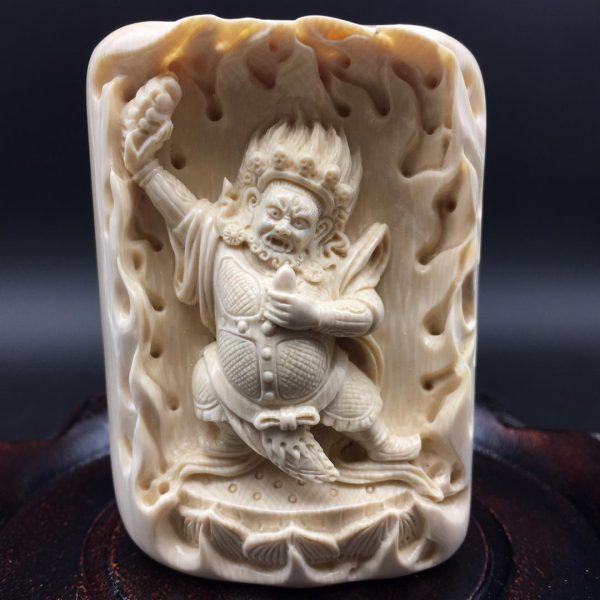 金亮大师雕刻猛犸象牙大黑天牌子挂件 - 图片 2