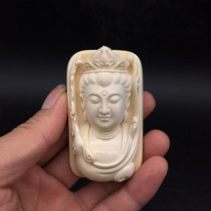 金亮大师猛犸象牙蓝皮观音菩萨牌子挂件
