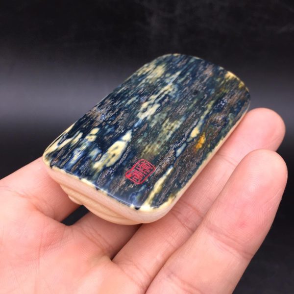 金亮大师猛犸象牙蓝皮观音菩萨牌子挂件 - 图片 2