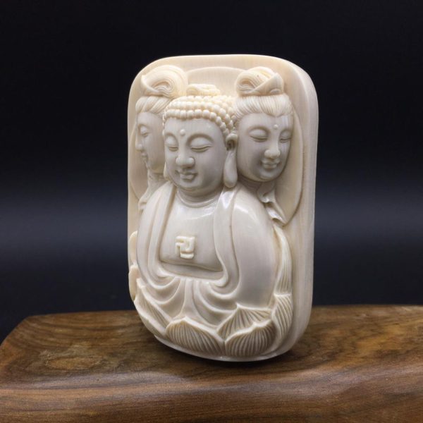 金亮大师猛犸象牙西方三圣牌子挂件 - 图片 2