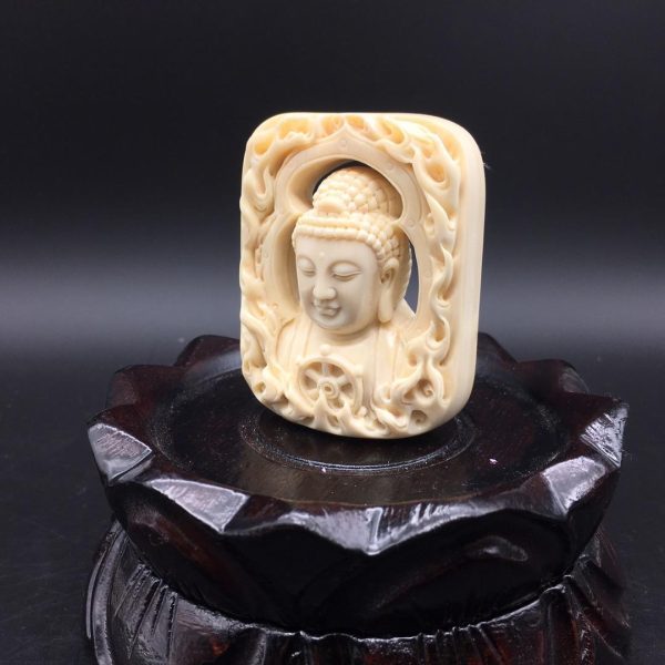 金亮大师镂空雕刻猛犸象牙大日如来手工牌子挂件 - 图片 2