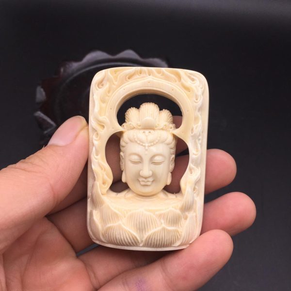 金亮大师镂空雕刻猛犸象牙观音菩萨牌子挂件 - 图片 2