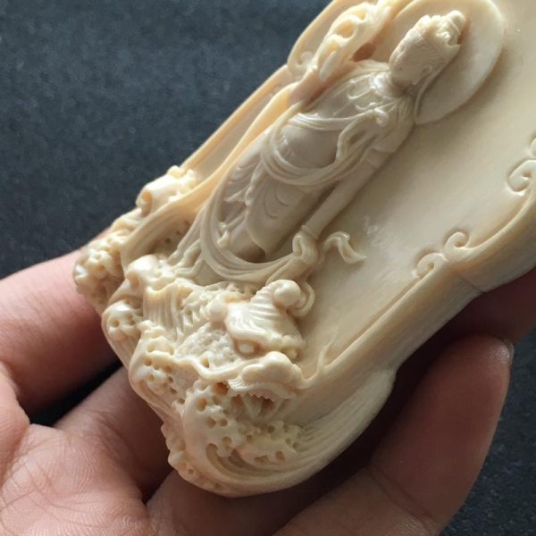 金亮老师猛犸象牙乘龙观音牌子挂件 - 图片 2