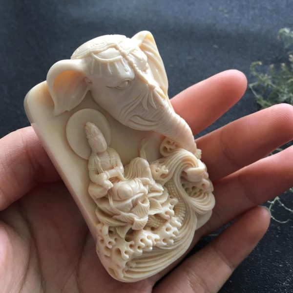 金亮老师猛犸象牙普贤菩萨牌子挂件 - 图片 2