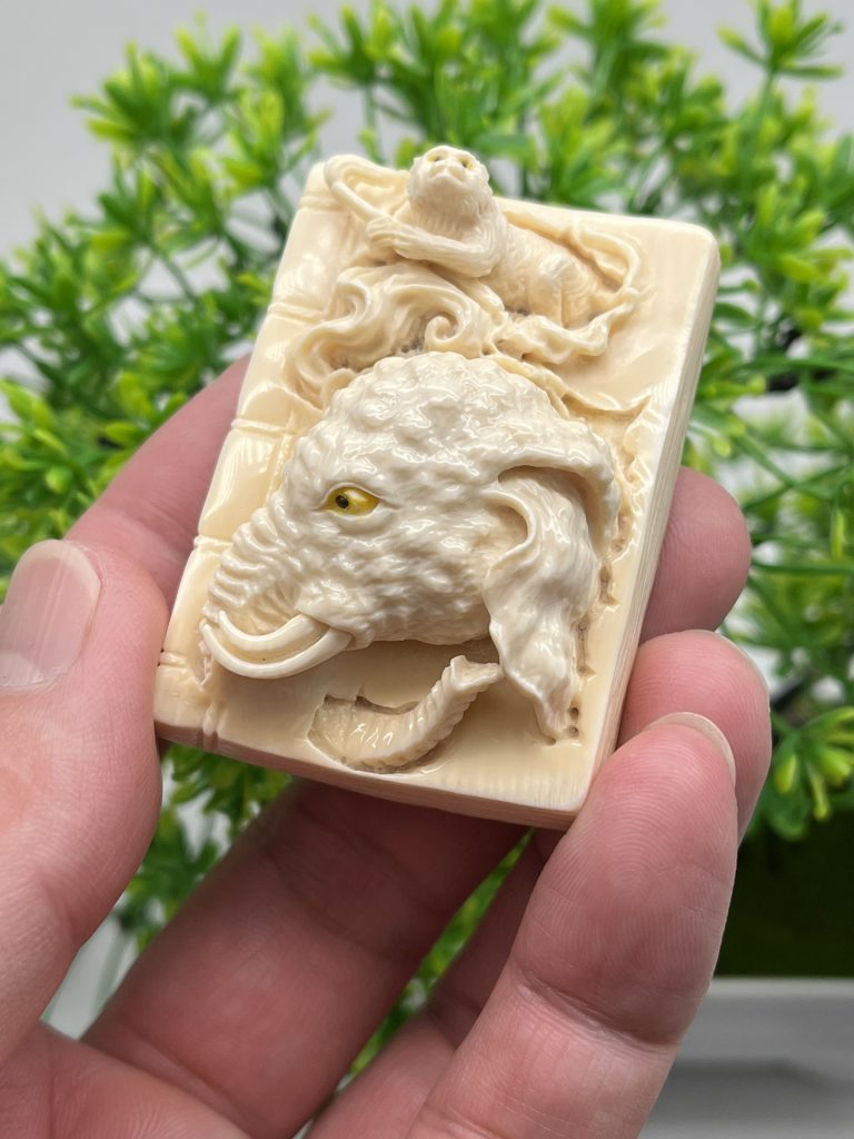 猛犸象牙牌子-封侯拜相挂件
