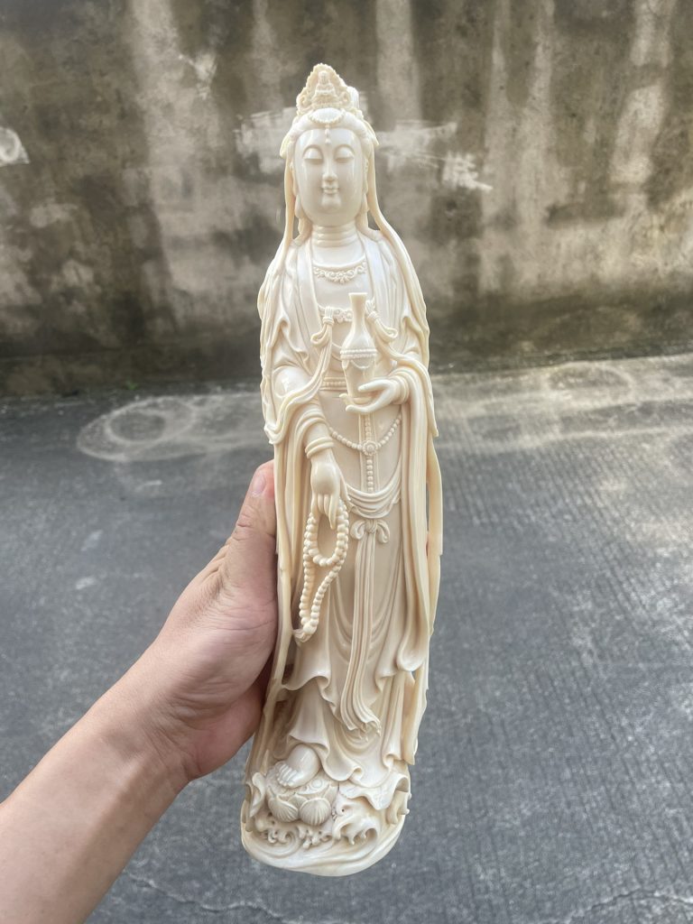 猛犸象牙摆件净瓶观音立体精雕供奉精品