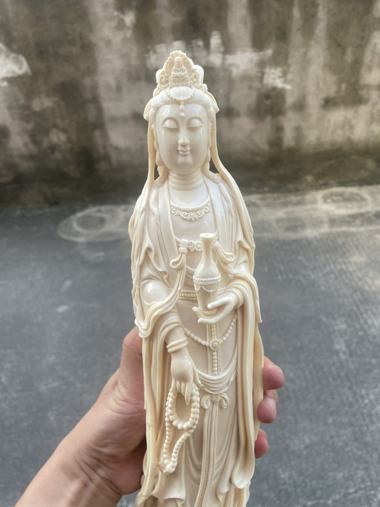 猛犸象牙摆件净瓶观音立体精雕供奉精品
