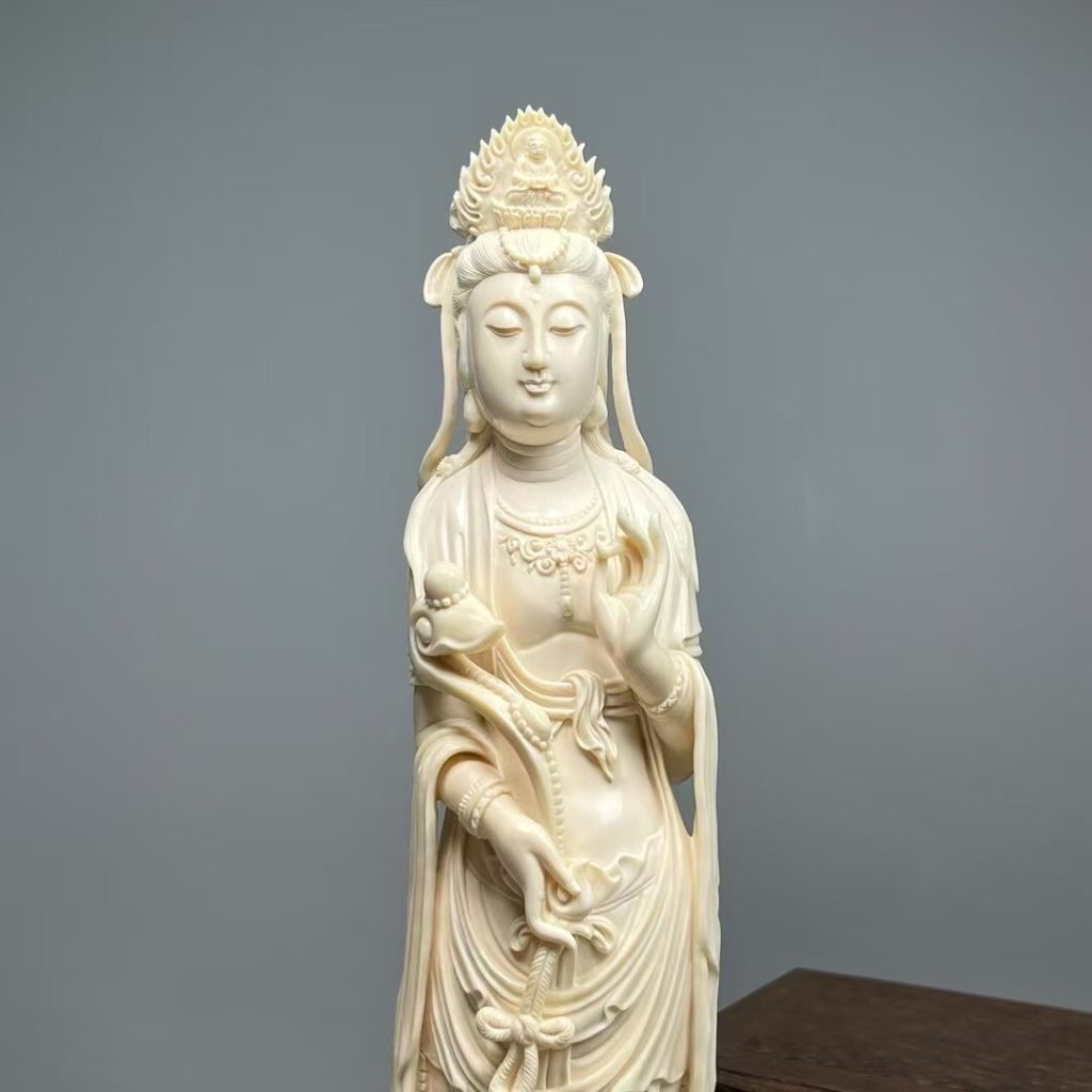 猛犸象牙雕刻如意观音摆件——顶级冰料，水润满纹，收藏雅逸之作