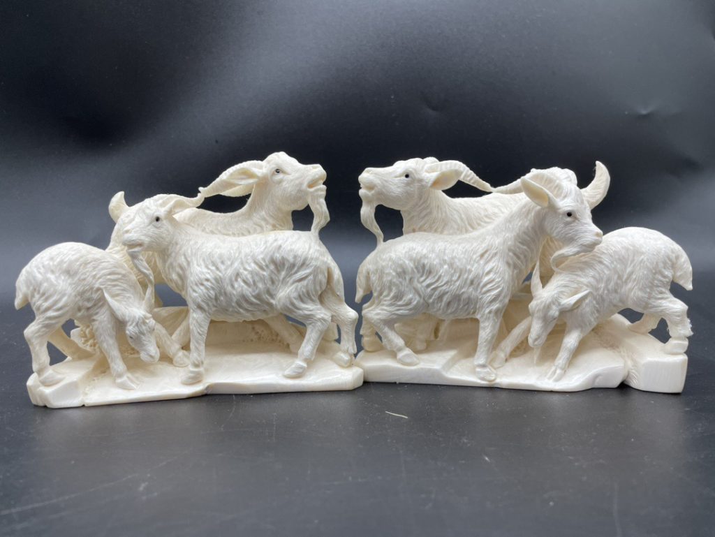 猛犸象牙冰料雕刻:大师级精品《三阳开泰》对摆赏析