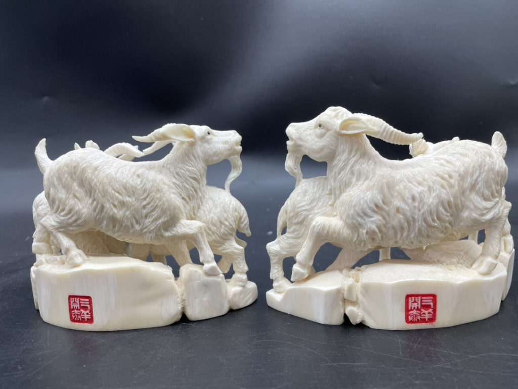 猛犸象牙冰料雕刻:大师级精品《三阳开泰》对摆赏析