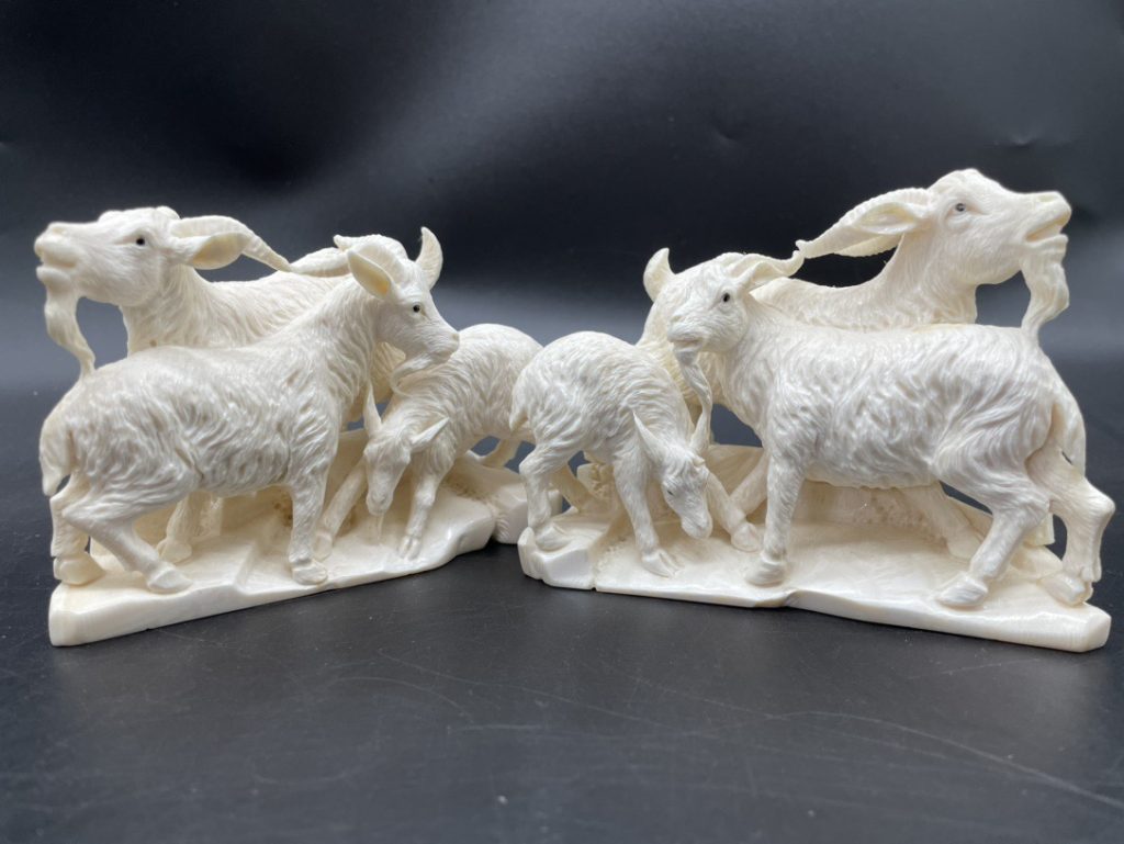 猛犸象牙冰料雕刻:大师级精品《三阳开泰》对摆赏析