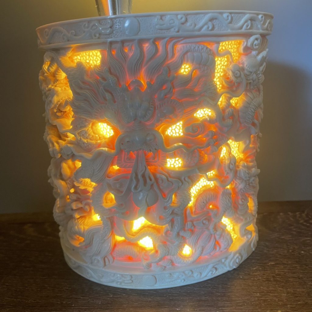 猛犸象牙至尊九龙笔筒｜九龙戏珠纯手工镂空雕刻珍品